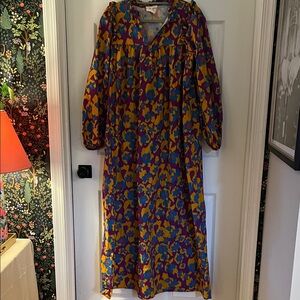 Vibrant Floral Midi Dress in Mustard, Teal & Purple